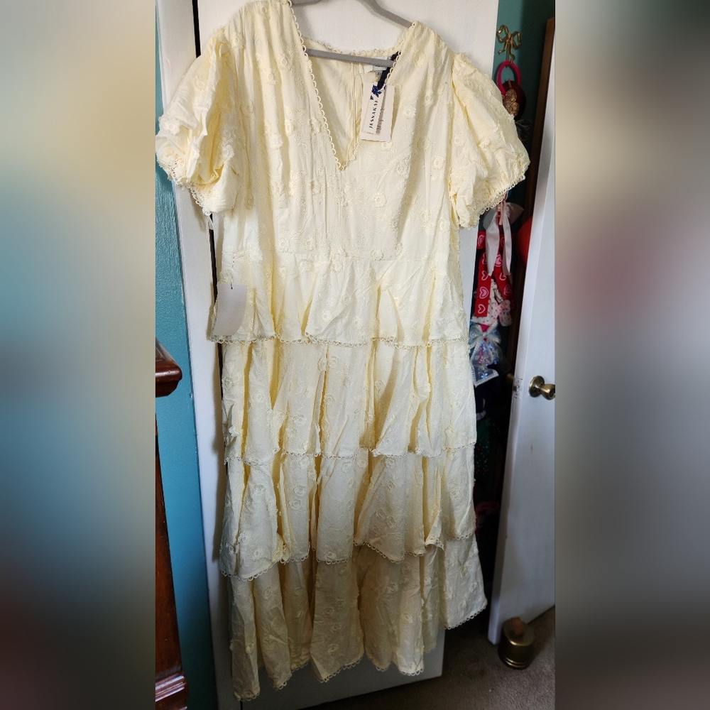 JessaKae Sloane Puff Sleeve Tiered Cotton Floral V-Neck Maxi Dress - Ivory